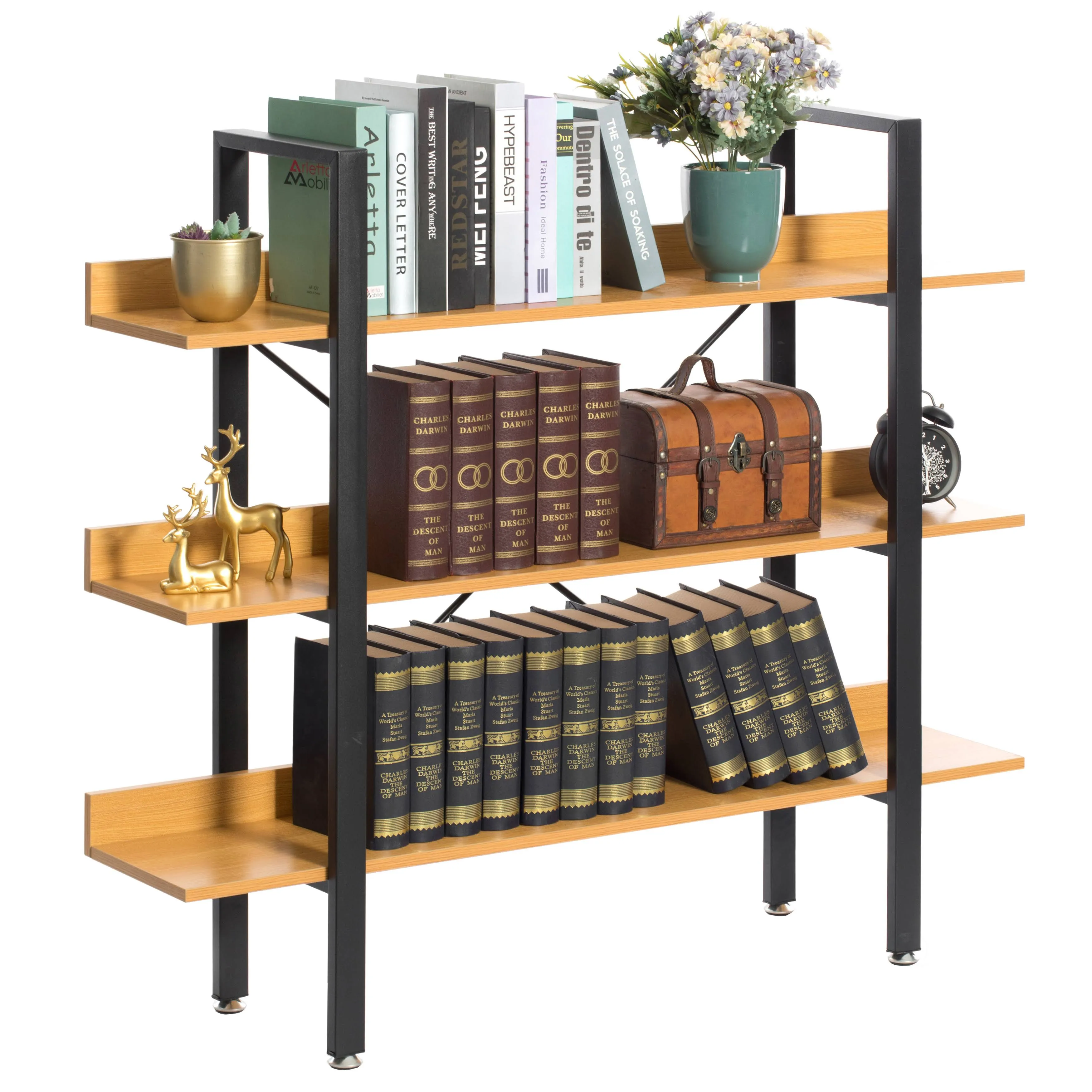 Industrial Wood And Metal Etagere Rustic Bookcase Free Standing Bookshelf