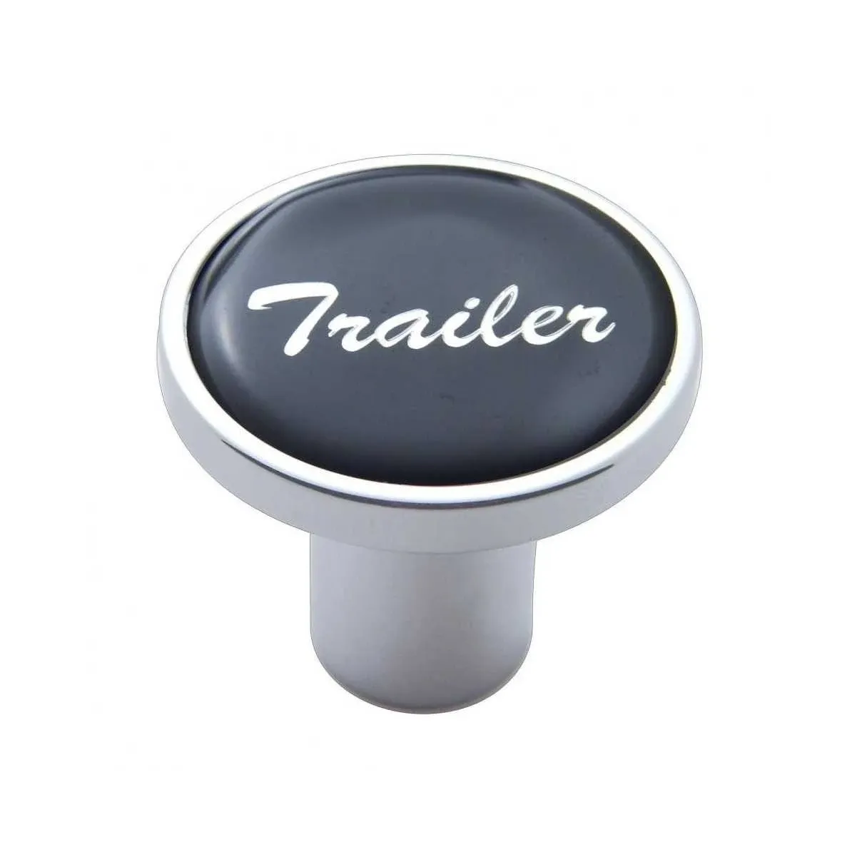 ALUMINUM SCREW-ON AIR VALVE KNOB WITH GLOSSY TRAILER SCRIPT STICKER - BLACK STICKER