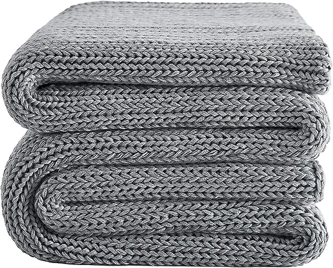 L'AGRATY Knitted Weighted Blanket - 48"x72" 15lbs Cooling Chunky Knit Heavy Blanket for Adults Braided Crochet Throw Thick Cable Yarn Knit Decorative Blanket No Beads Evenly Weighted Machine Washable