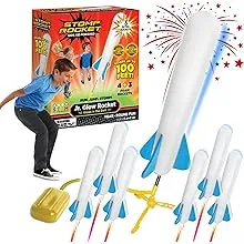 Stomp Rocket Original Jr. Glow Rocket Launcher for Kids - Soars 100 Ft - 7 Foam Rockets and Adjustable Launcher Stand - Fun Outdoor or Indoor Toy and Gift - Safe for Boys or Girls Age 3+ Years Old