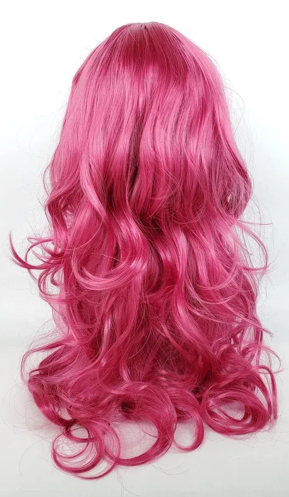 BERON 27 Inches Hot Pink Wig Long Wavy Wig Bright Pink Wig Middle Part Curly Pink Wig for Women Girls Heat Resistant Synthetic Cosplay Daily Wear Wig (Hot Pink)