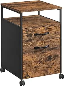 VASAGLE File Cabinet, Mobile Filing Cabinet with Wheels, 2 Drawers, Open Shelf, for A4, Letter Size, Hanging File Folders, Rustic Brown and Ink Black UOFC71X