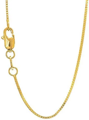 14k Solid Yellow Gold 0.6mm Box Chain Necklace, Lobster Claw - 17&#034;