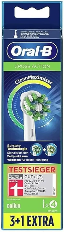 Oral-B CrossAction Electric Toothbrush Heads, 6 Pieces, Holistic Mouth Cleaning with CleanMaximiser Bristles, Toothbrush Attachment for Oral-B Toothbrushes