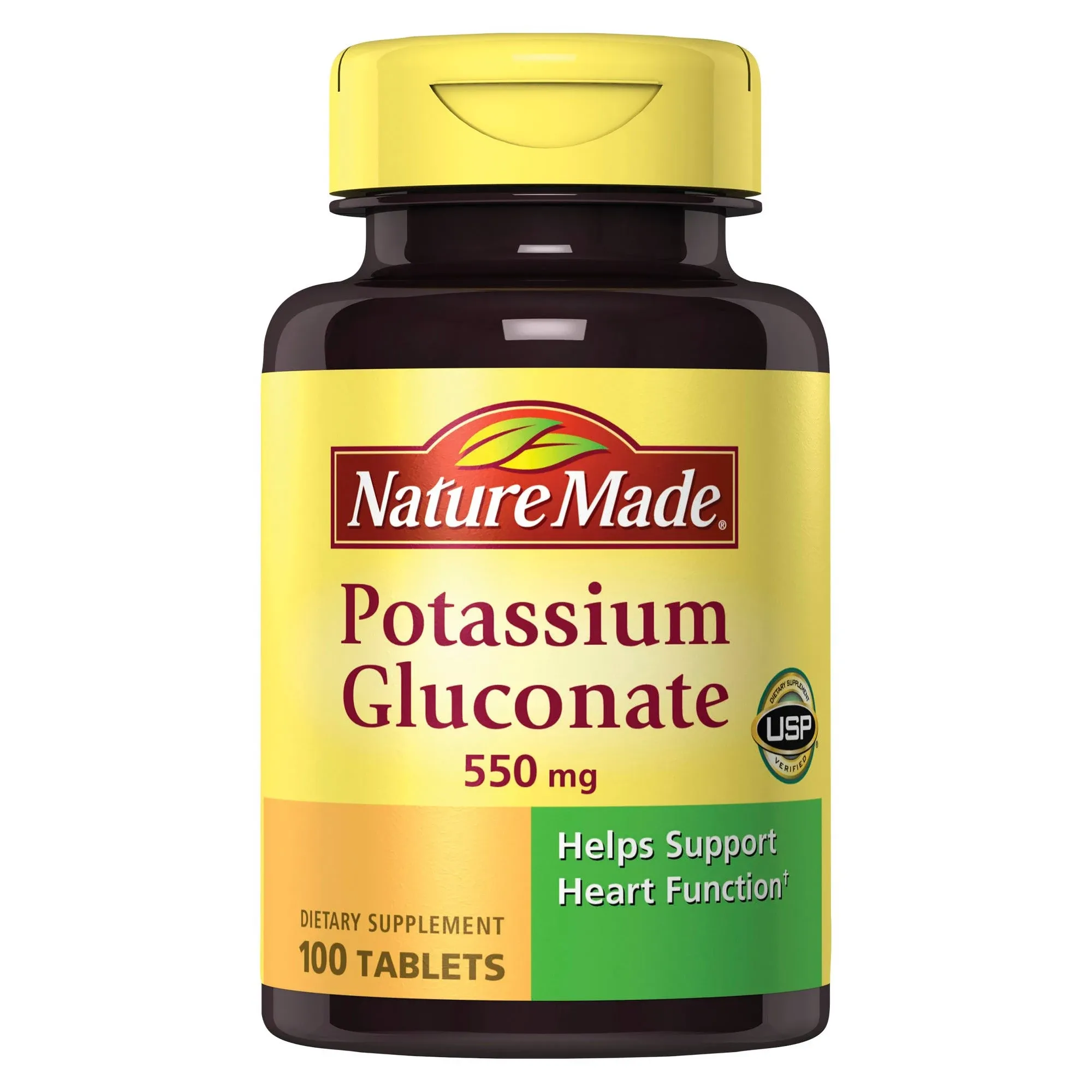 Nature Made Potassium Gluconate 550 mg, Dietary Supplement for Heart Health Support, 100 Tablets, 100 Day Supply