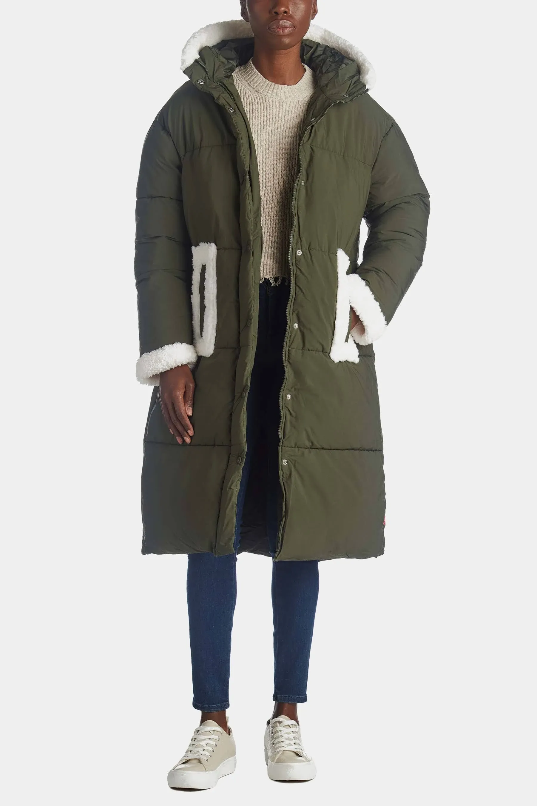 Faux Shearling Trim Puffer Parka