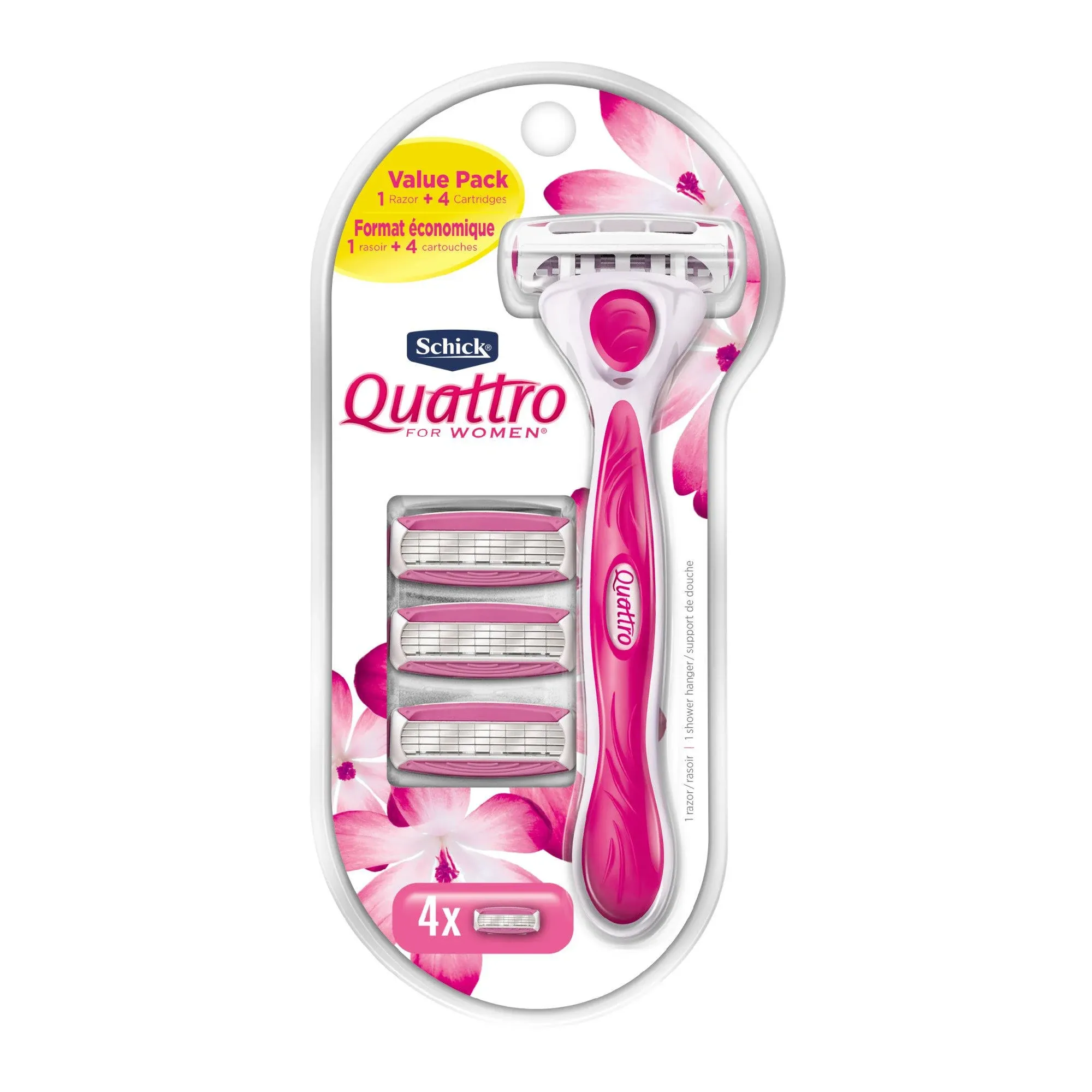 Schick Quattro For Women Value Pack Con 1 Maquinilla De Afeitar Y 4 Recambios...