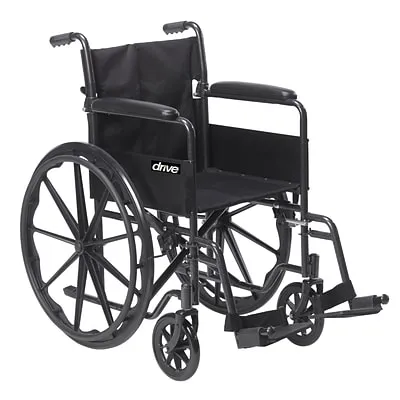 Drive Medical SSP118FA-SF Silver Sport 1 Folding Transport Wheelchair with Full Arms and Removable Swing-Away Footrest, Black