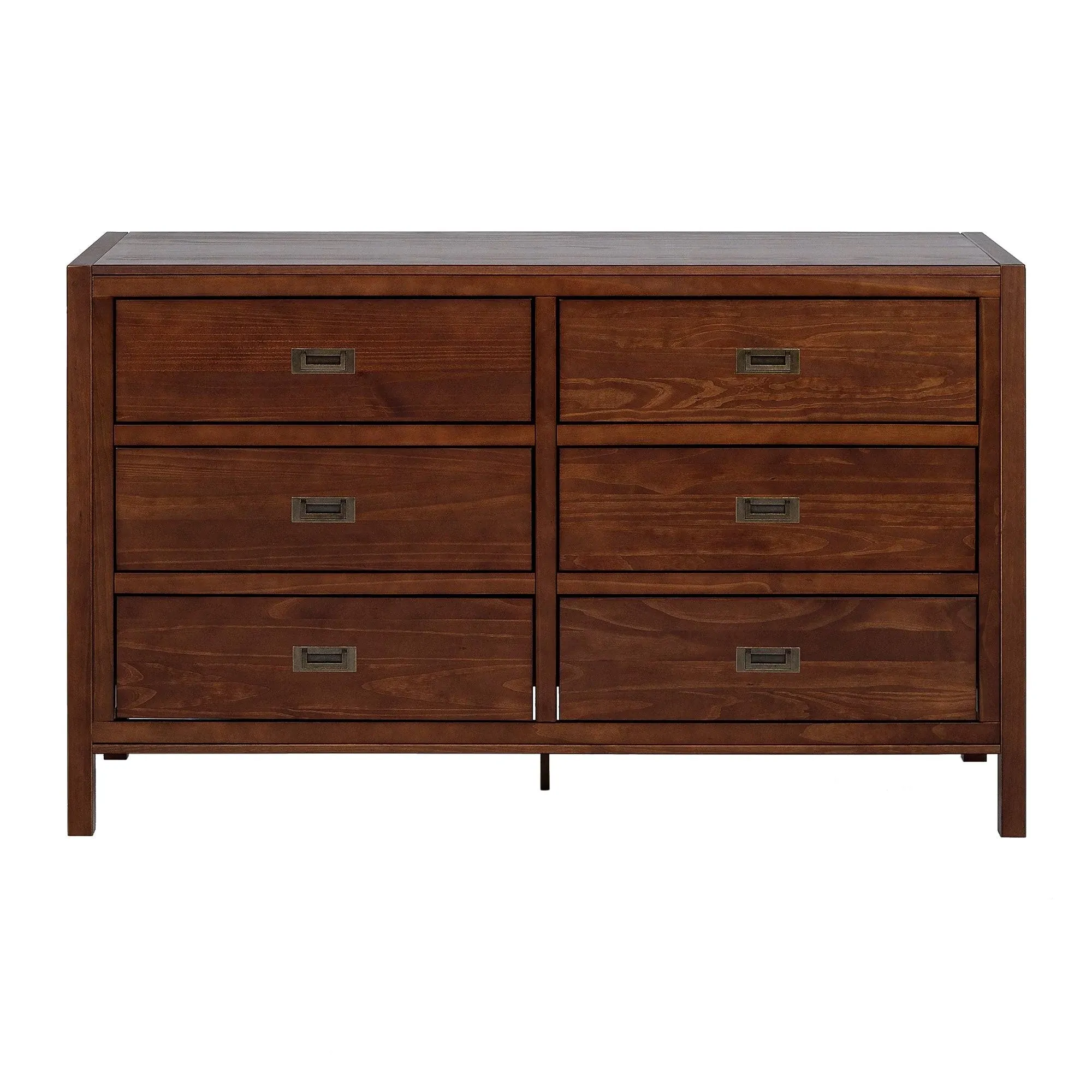 Walker Edison 57" Classic Solid Wood 6 Drawer Dresser Walnut