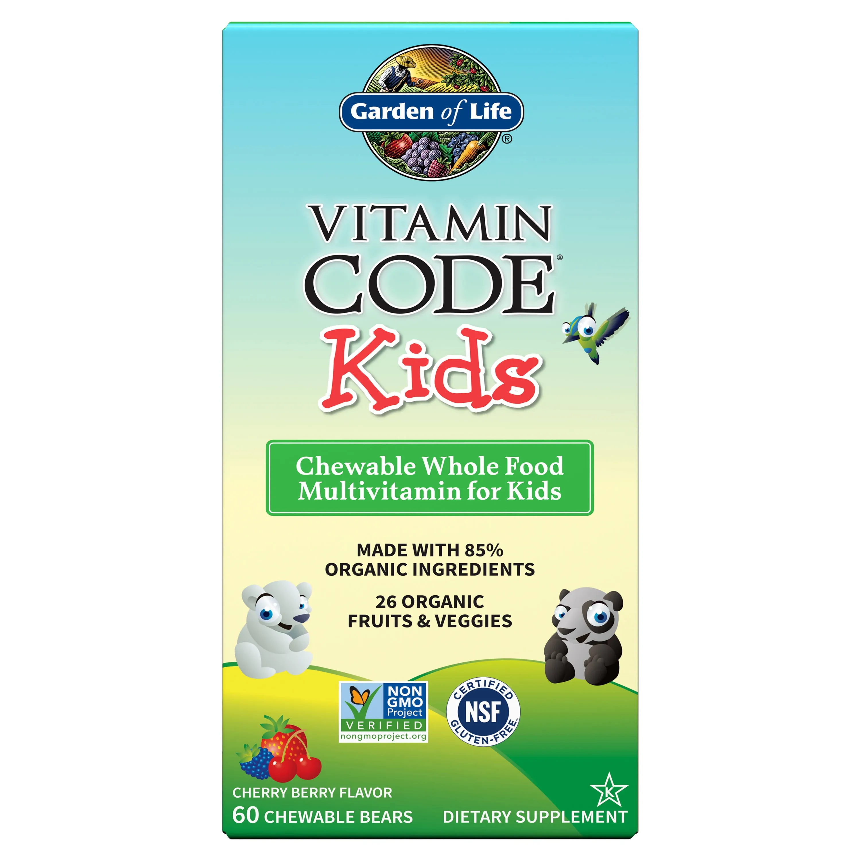 Garden of Life Vegetarian Multivitamin Supplement for Kids, Vitamin Code Kids Chewable Raw Whole Food Vitamin with Probiotics, 60 Chewable Bears