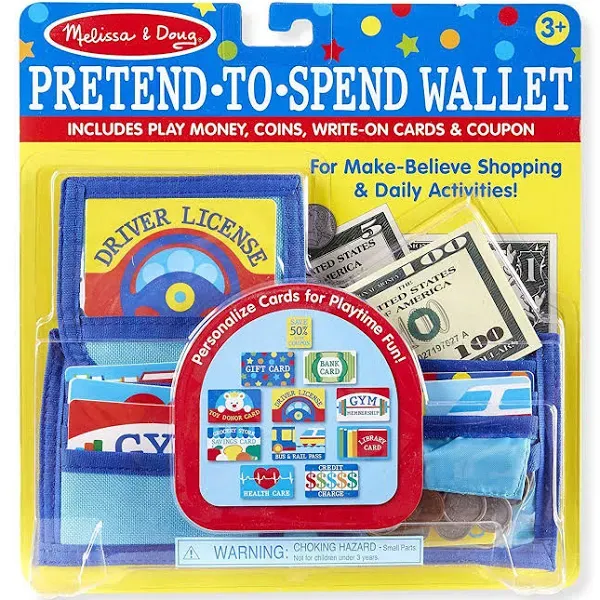 Melissa & Doug Pretend-to-Spend Toy Wallet with Play Money and Cards 45 Pieces