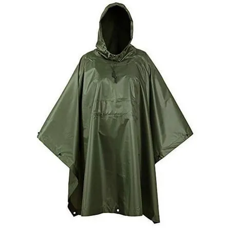 USGI Industries Military Style Poncho - Emergency Tent, Shelter, Survival - Multi Use Rip Stop Camouflage Rain Poncho, Women's, Size: Large, Green