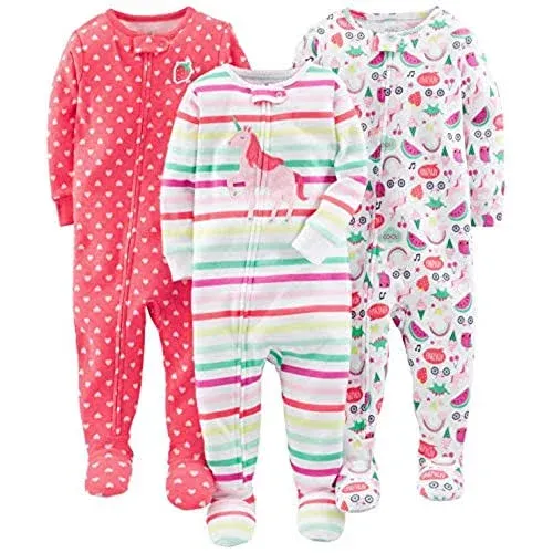 Simple Joys by Carter's Girls' 3-Pack Snug Fit Footed Cotton Pajamas