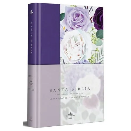 Biblia RVR1960 Tapa dura y tela morada con flores tamaño manual / Spanish Bible RVR 1960 Handy Size Large Print Hardcover Cloth with Purple Floral