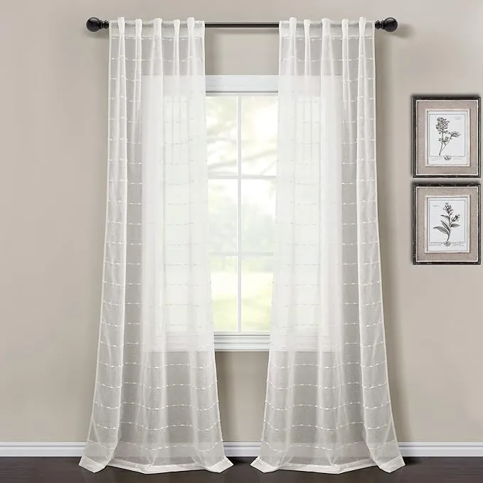 Lush Decor Farmhouse Textured Grommet Sheer Window Curtain Set