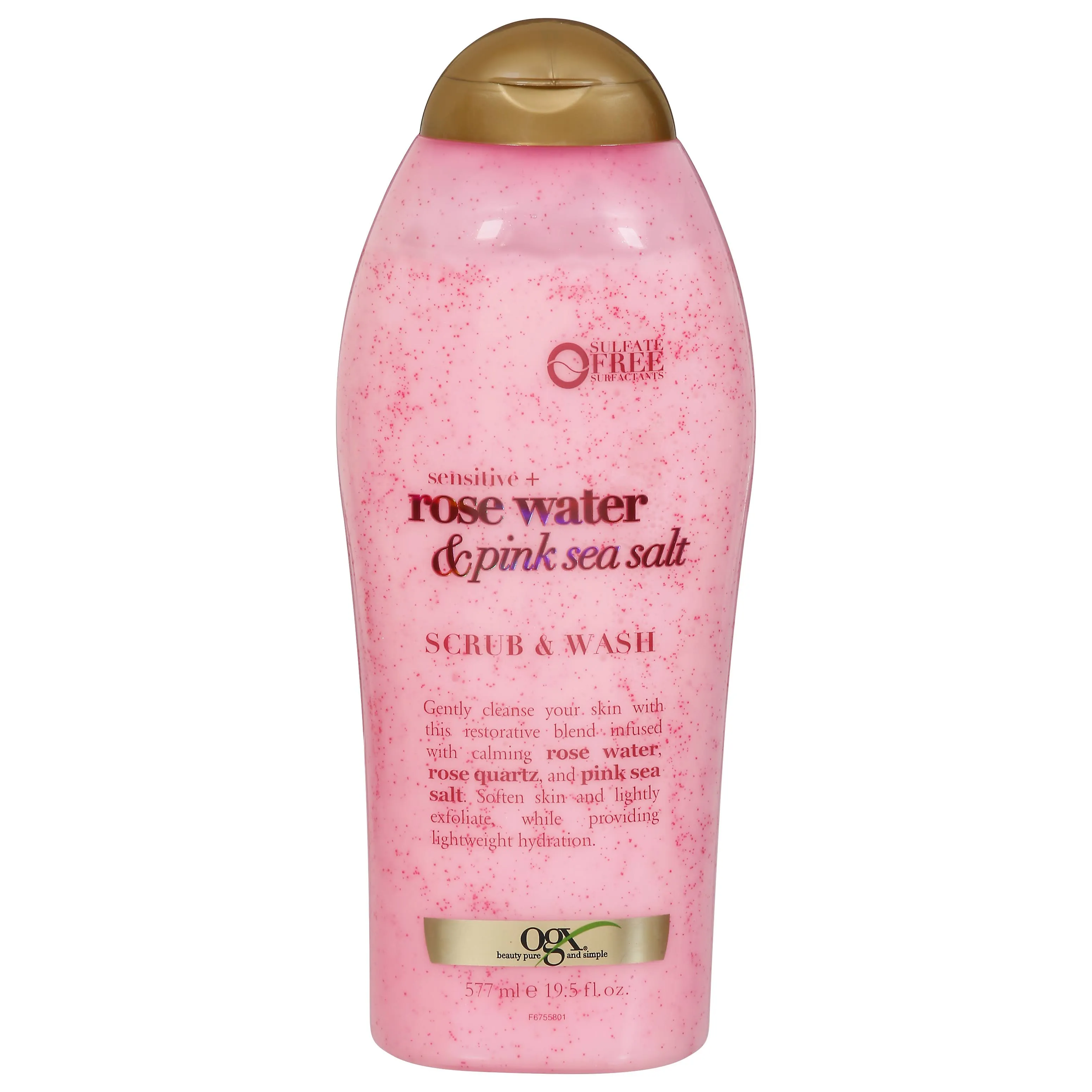 OGX - Exfoliante corporal calmante suave con sal marina rosa y agua de rosas, 19.5 onzas, 1 unidad