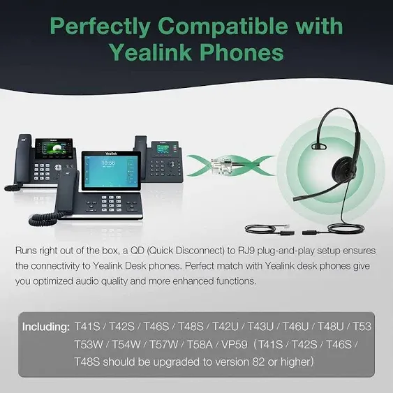 Phone Headsets For Office Phones Yhs34 Lite Qd To Rj9 Wired Headset