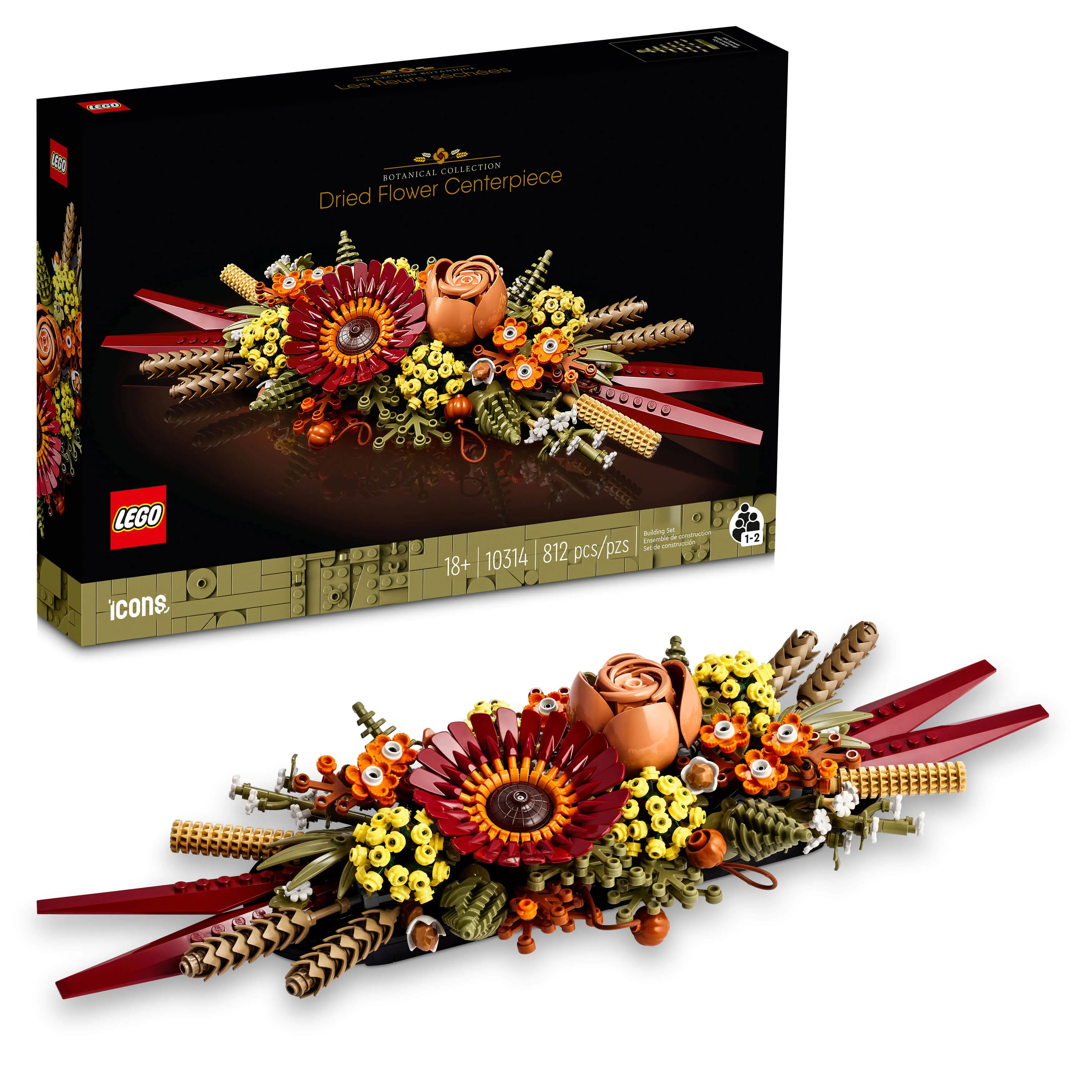 LEGO Icons Dried Flower Centerpiece 10314, Botanical Collection Crafts Set for Adults, Artificial Flowers, Table or Wall Decoration, Unique Home Décor Gift