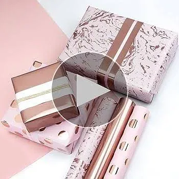 MAYPLUSS Pink Valentine's Day Wrapping Paper Roll - Mini Roll -17in x 120in (3 Rolls) - Metallic Rose Gold Foil Polka Dots, (42.3 sqft 3 Rolls) for Birthday,Party,Anniversary,Wedding,Gift Wrap