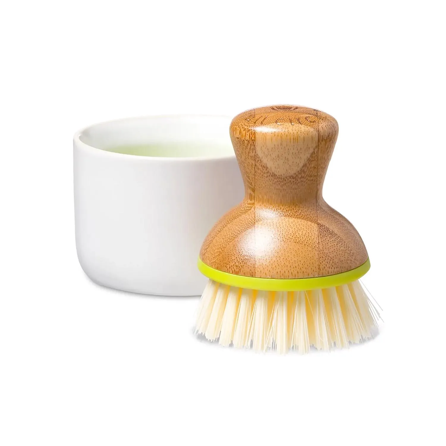 Full Circle FC12114W Mini Brush Scrubber w/Holder Bubble Up 2.36" W Medium Bristle 4.92" Bamboo Handle Brown