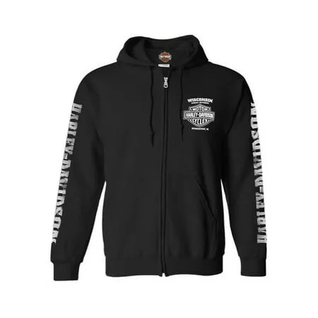 Harley-Davidson Men's Hooded Sweatshirt, Bar & Shield Zip Black Hoodie 30299142