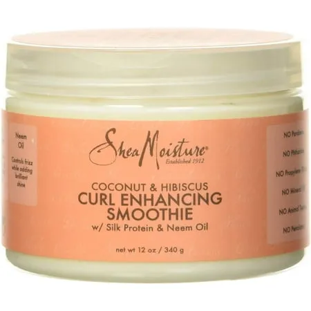 SheaMoisture Smoothie Curl Enhancing Cream for Thick, Curly Hair Coconut and Hibiscus Sulfate and Paraben Free 12 oz