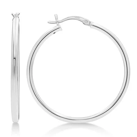 KEZEF 925 Sterling Silver Hoop Earrings | 2mm High Polished Silver Hoops for Women Girls and Men | Lightweight Earring 35mm Diameter