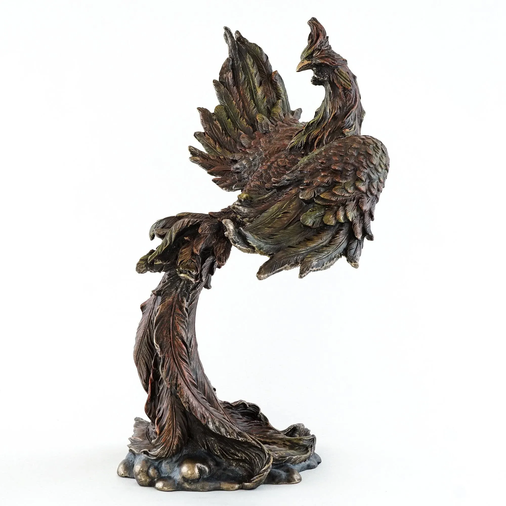 12 Inch Mythical Rising Fire Phoenix Statue in Cold Cast Bronze