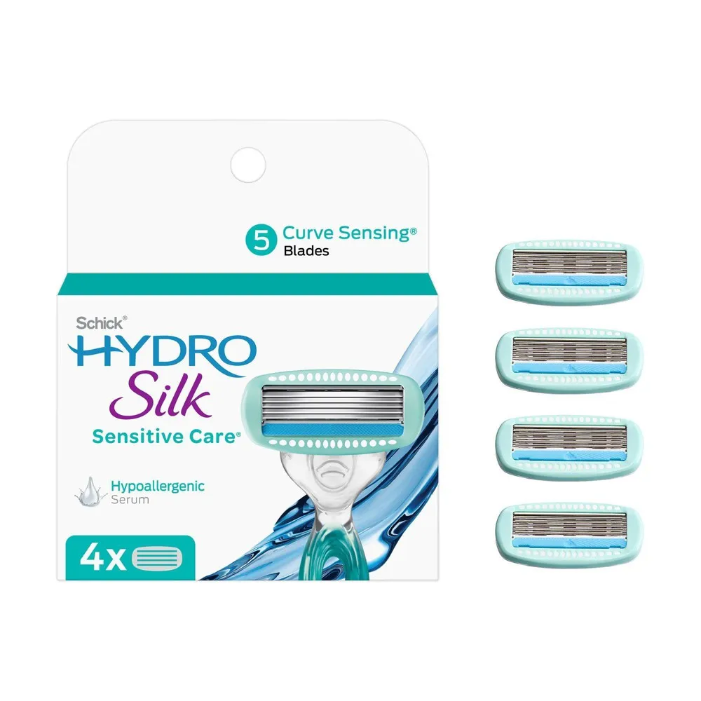 Schick Hydro Silk 5-Blade Sensitive Care Women's Razor Refills, 4 Ct, Hydrates & Protects From From Irritation, Hypoallergenic Formula