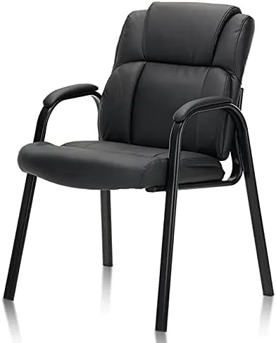 CLATINA Leather Guest Chair with Padded Arm Rest for Reception Meeting Conference and Waiting Room Side Office Home Black