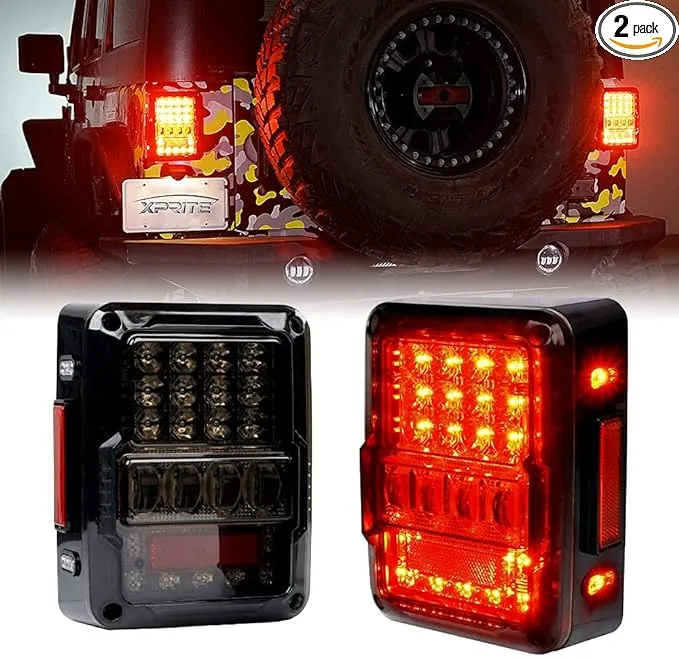 Xprite 4D Smoked Lens LED Tail Lights Compatible with Jeep Wrangler JK JKU 20...