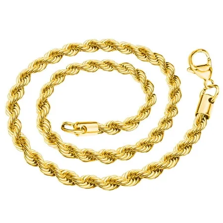 U7 Figaro Chain, Twisted Rope Chain, Men Stainless Steel Necklace,3mm,5mm,6mm,9mm 18K Gold Plated Chains Necklaces for Boys & Women 16"-30"