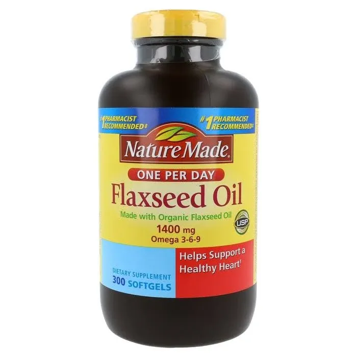 Nature Made 300 Softgels, Flaxseed Oil 1400 mg.