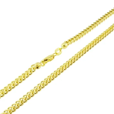 Nuragold 14k Yellow Gold 2.5mm Franco Wheat Spiga Foxtail Chain Pendant Necklace Mens Jewelry Lobster Clasp 16 18 20 22 24 26 28 30