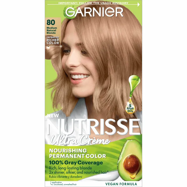 Garnier Nutrisse Nourishing Hair Color Creme with Triple Oils, 84 Apricot Jam, Medium Warm Blonde, 1 kit