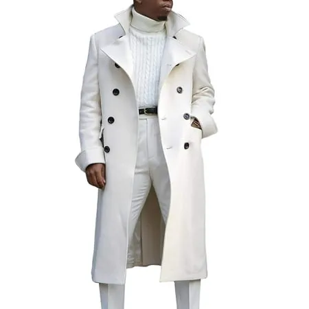 Ebifin Men's Double Breasted Cotton Blend Trench Coat