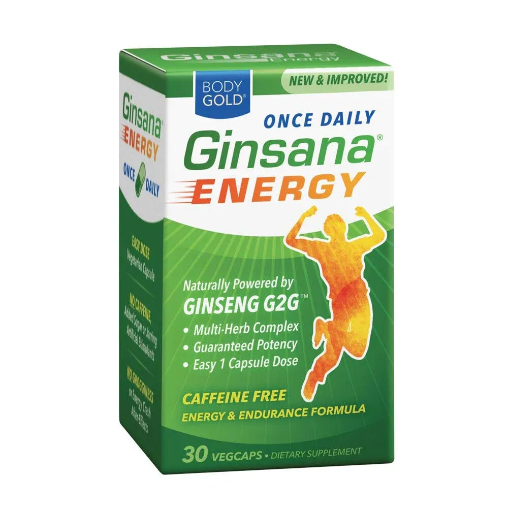 Ginsana Energy, Caffine Free Energy &amp; Endurance Formula, VegCaps, 30 ea 