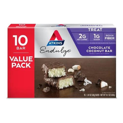 Atkins
           Treat Endulge Bars Value Pack Chocolate Coconut -- 10 Bars
        
        
        
        
        
          
          SKU #: 637480071505
          
            Shipping Weight:
              0.99 lb
            
          
     