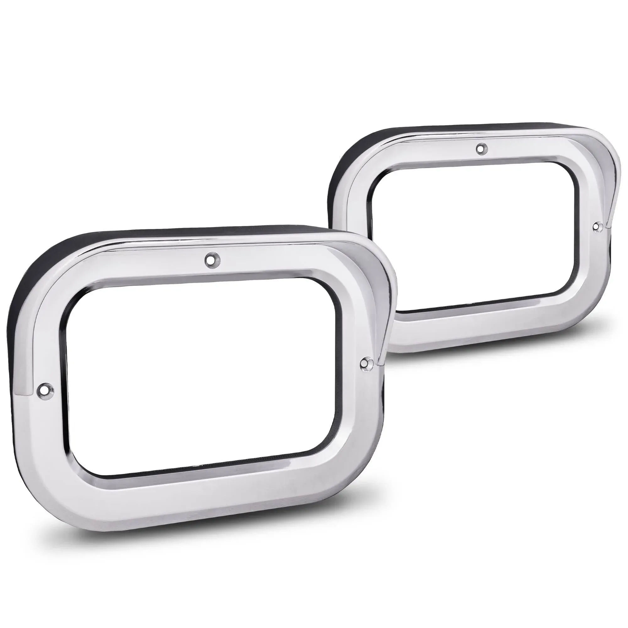 2pc 5&#034; x 3&#034; Rectangular LED Tail Light Chrome Visor Bezel