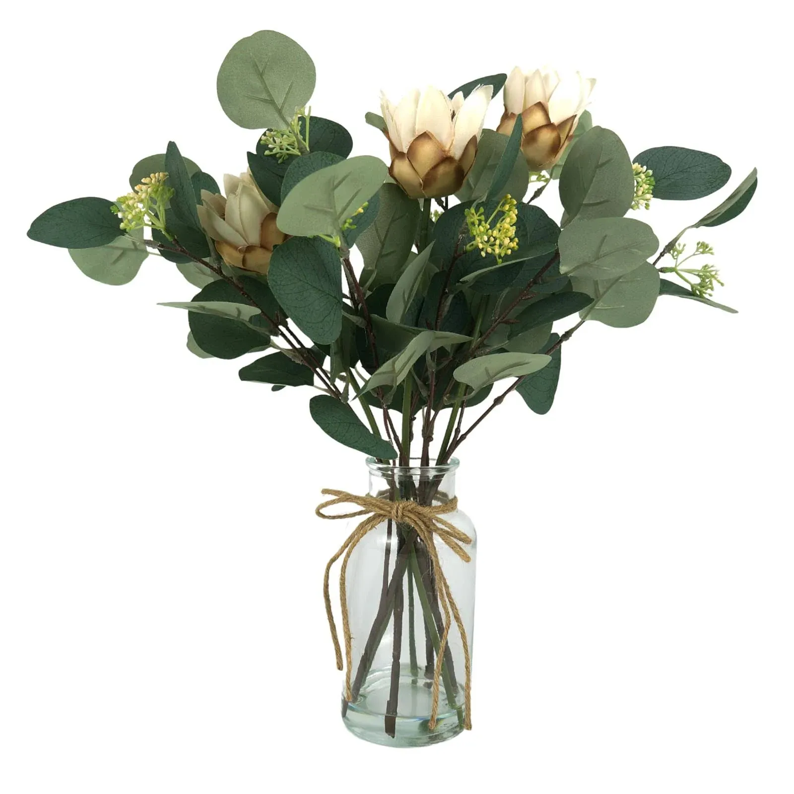 Hisow Artificial Eucalyptus Leaves in Glass Vase, 16.1&#034; Eucalyptus Leaves 