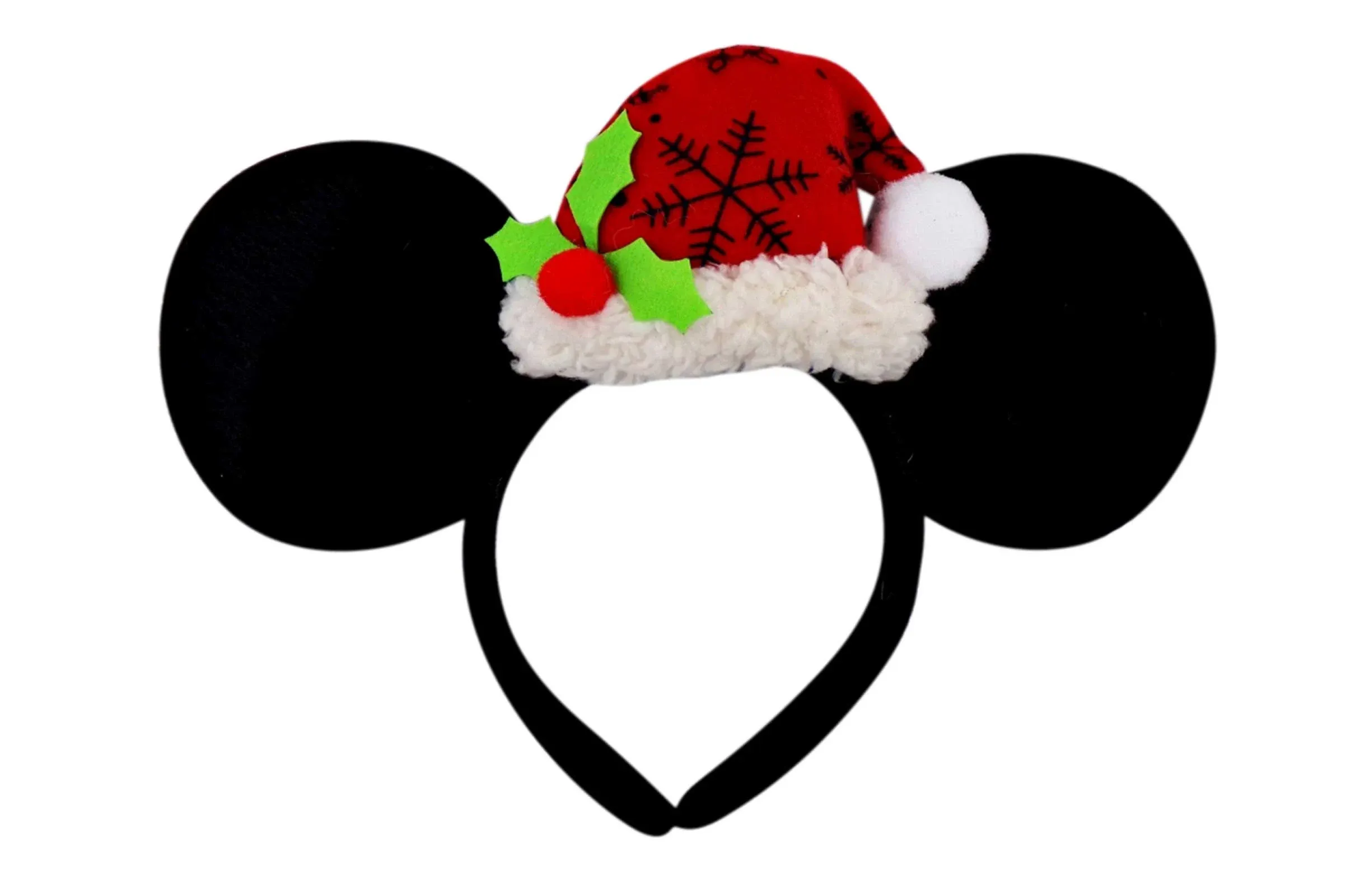 Needzo Christmas Mouse Ears Headband with Red Santa Claus Hat and Mistletoe for Holiday Parties, One Size Fits Most