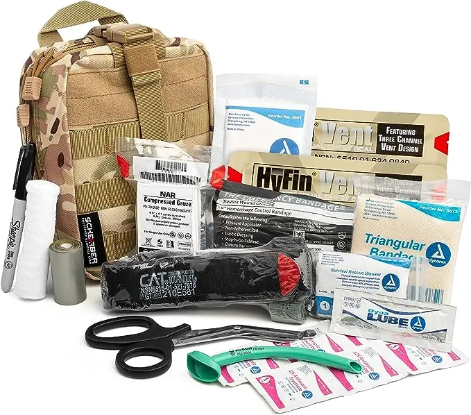 Scherber Premium IFAK Kit Trauma Pack | HSA/FSA Approved | Fully Stocked Molle Pouch w/Cat Tourniquet Hyfin Chest Seal & Israeli Bandage | Trauma Kit