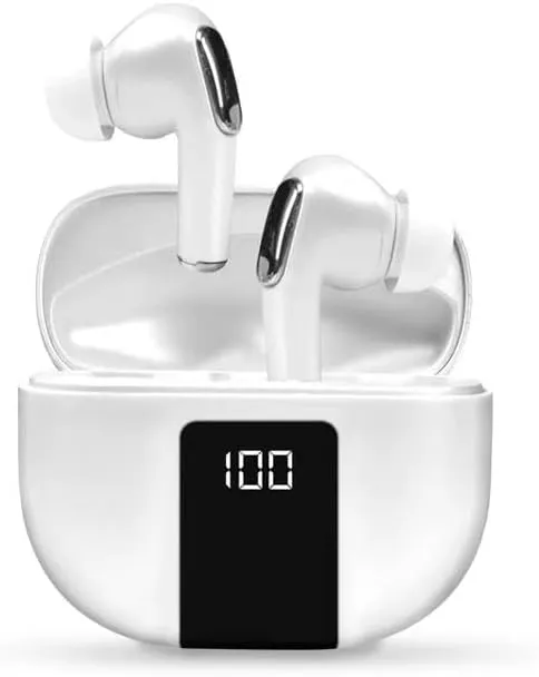 Bluetooth Headphones True Wireless Earbuds 60H Playback LED Power Display Earphones with Wireless Charging Case IPX5 Waterproof in-Ear Earbuds with Mic for TV Smart Phone Computer (White)