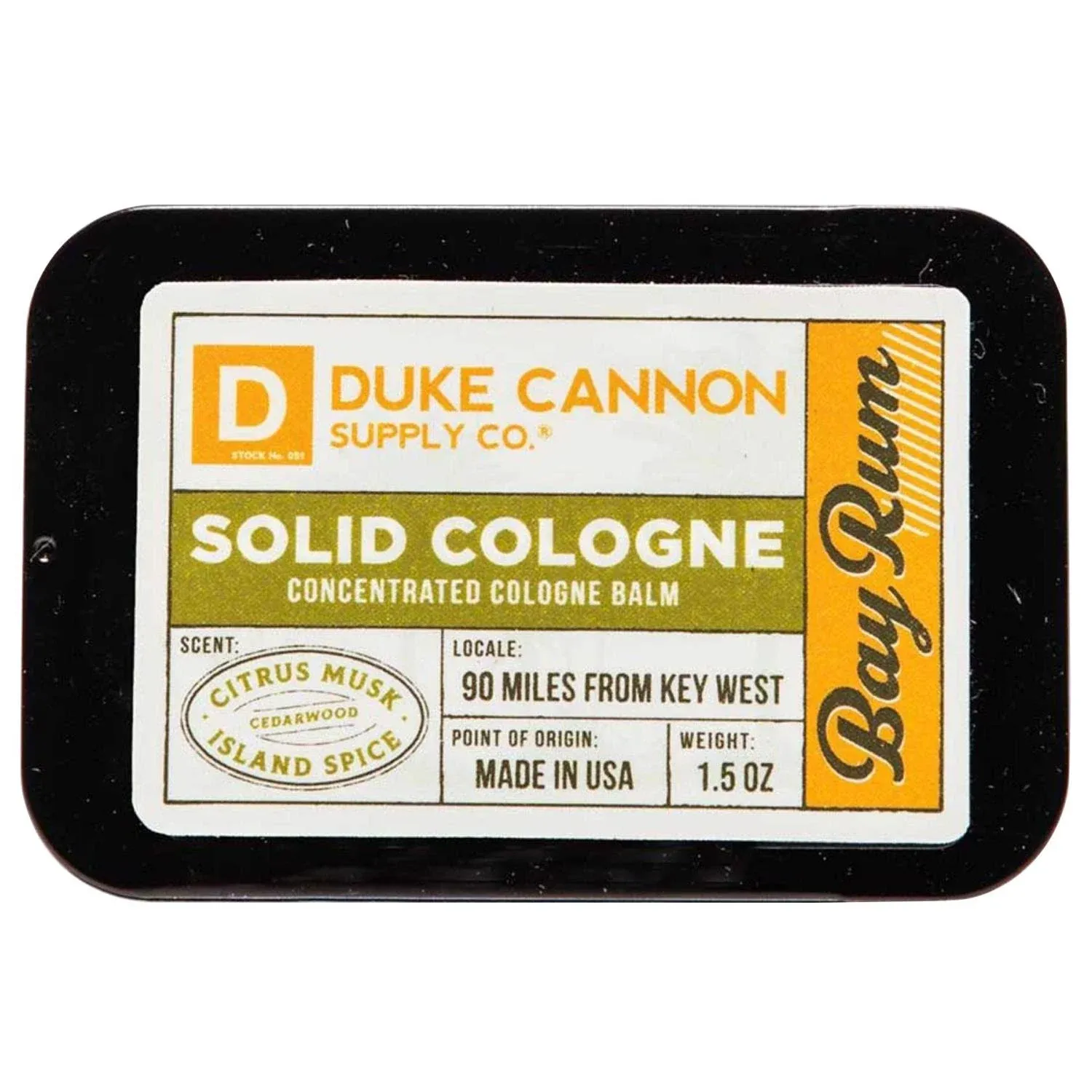 Duke Cannon Supply Co. Solid Cologne, Citrus Musk, Cedarwood, Island Spice, Bay Rum - 1.5 oz