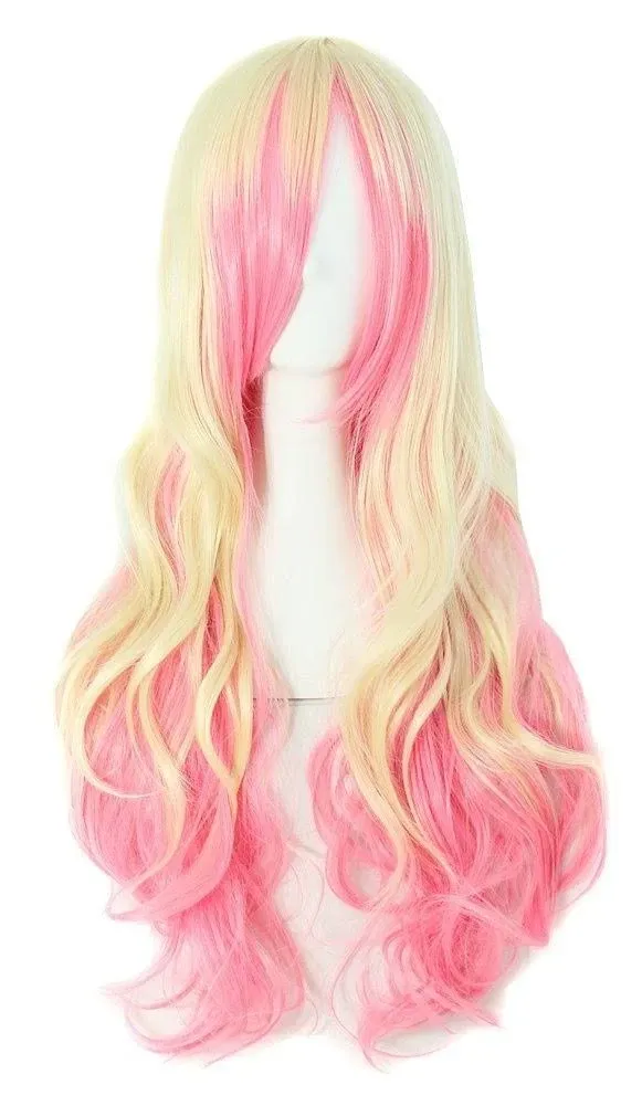 MapofBeauty 28" Wavy Multi-Color Lolita Cosplay Wig Party Wig (Pink/Light Gold)