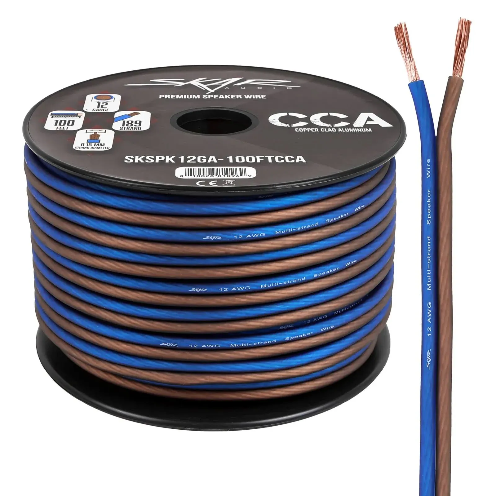 12 Gauge AWG Audio Speaker Wire - 100 Feet Blue/Brown