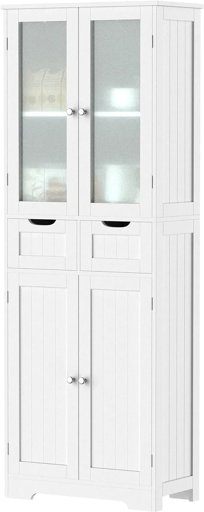 Tolead Tall Storage Cabinet with Glass Doors and Shelves, White, Size: Overall Dimensions:23.6 Large x 11.8 D x 66.9 H (60 x 30 x 170 cm)