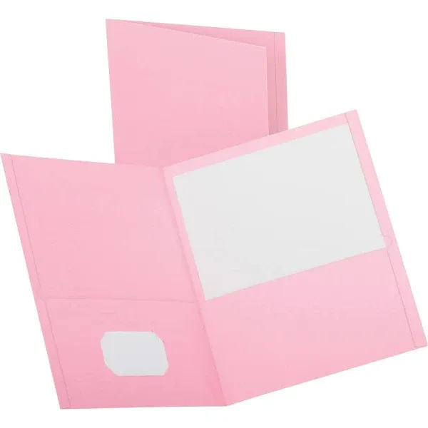 Oxford Twin-Pocket Folder, Embossed Leather Grain Paper, Pink, 25/Box