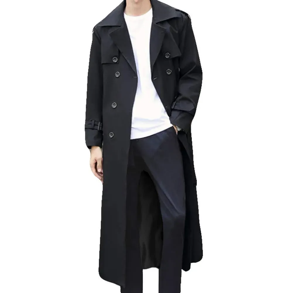 Pantete Mans Double Breasted Trench Coat Oversized Casual Windbreaker Lapel Long ...