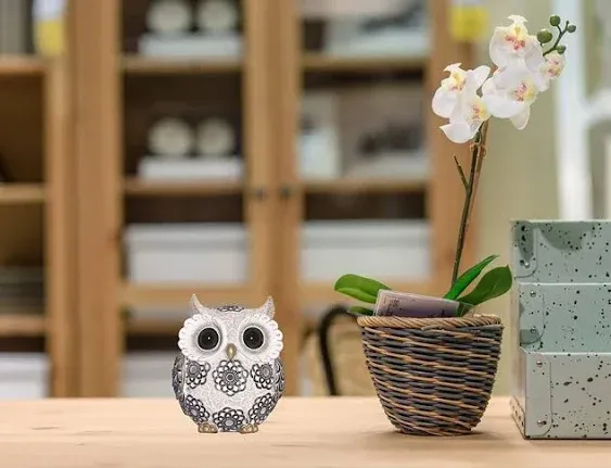 FAMICOZY Adorable Owl Figurine,Big Eyes Cute Owl Statue,Shelf Accents for Home Office Decor and Owl Lovers